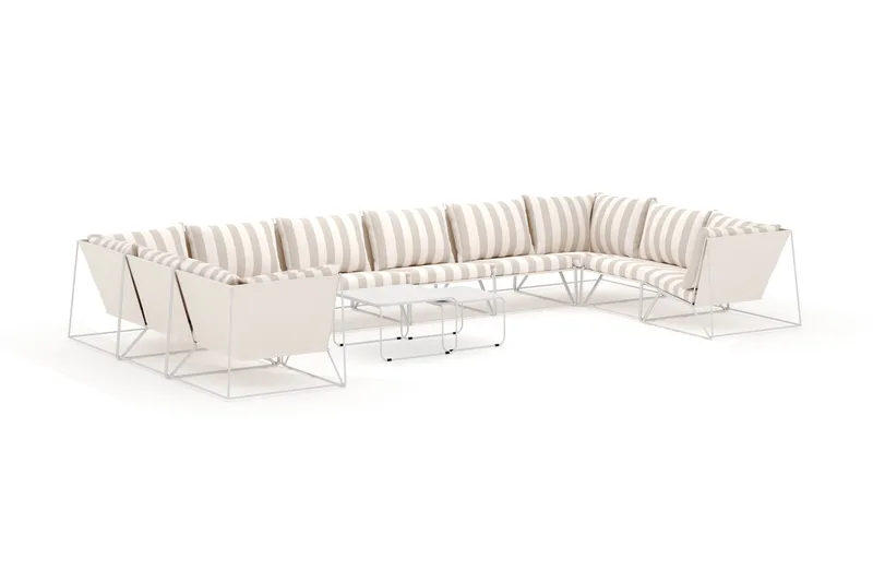 Usteryd udendørs U-sofa 10-personers med lukket afslutning, Beige/Stribet