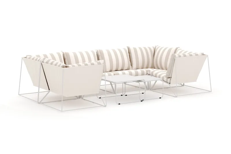 Usteryd udendørs U-sofa 6-personers med lukket afslutning, Beige/Stribet