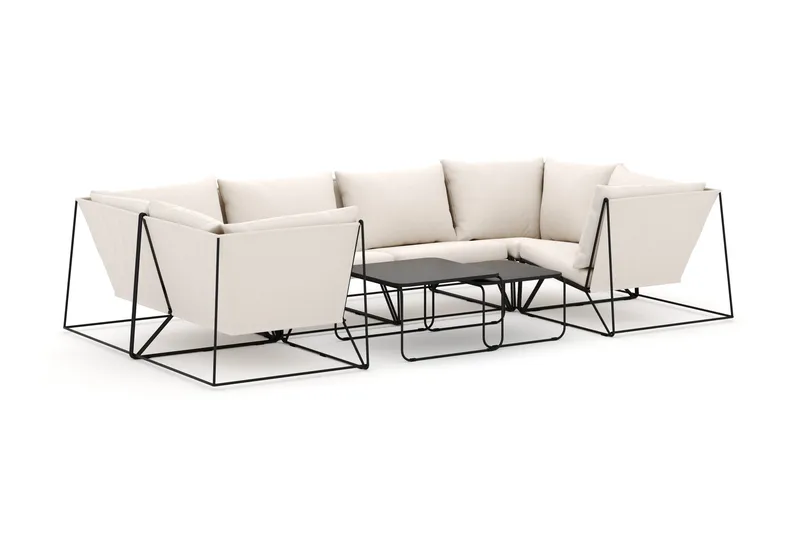 Usteryd udendørs U-sofa 6-personers med lukket afslutning, Sort/Beige