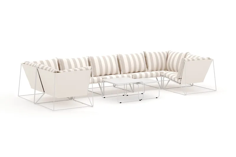 Usteryd udendørs U-sofa 7-personers med lukket afslutning, Beige/Stribet