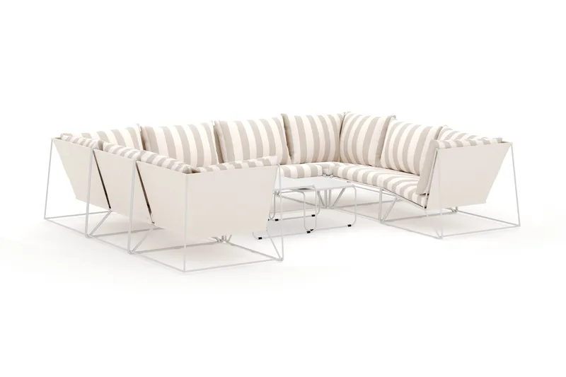 Usteryd udendørs U-sofa 8-personers med lukket afslutning, Beige/Stribet