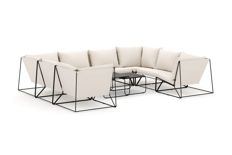 Usteryd udendørs U-sofa 8-personers med lukket afslutning, Sort/Beige