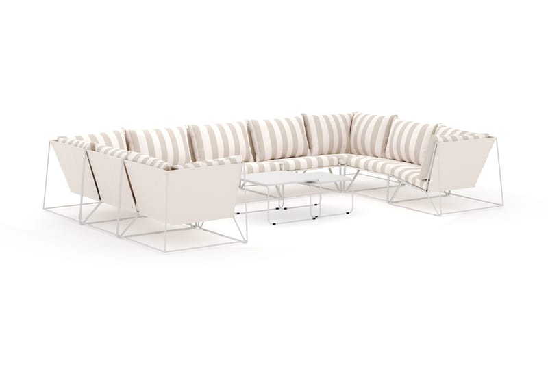 Usteryd udendørs U-sofa 9-personers med lukket afslutning, Beige/Stribet