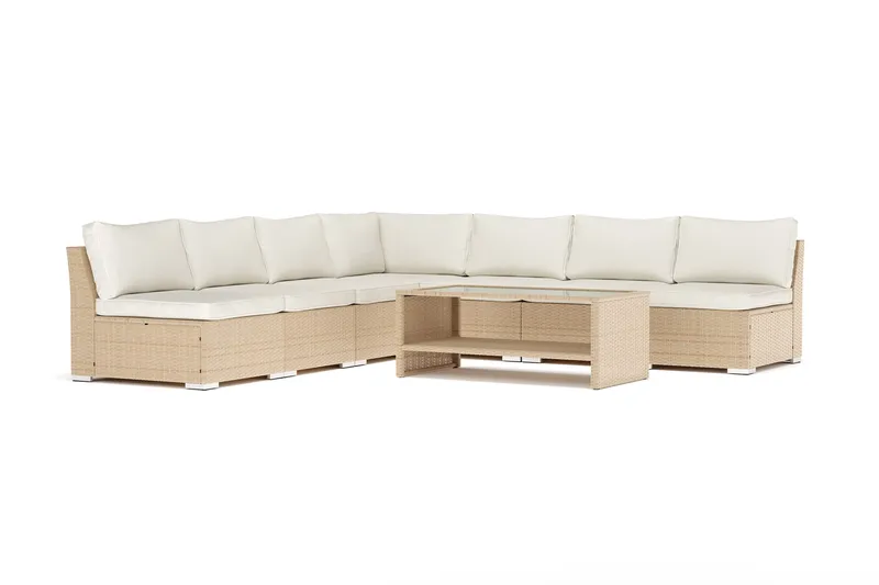 Wisconsin udendørs hjørnesofa 7-personers vendbar med åben afslutning, Beige