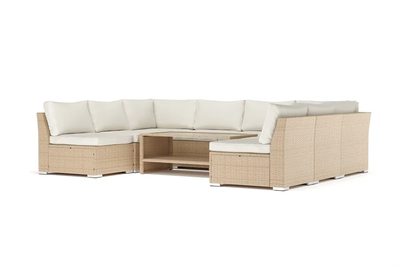 Wisconsin udendørs U-sofa 8-personers med åben afslutning, Beige