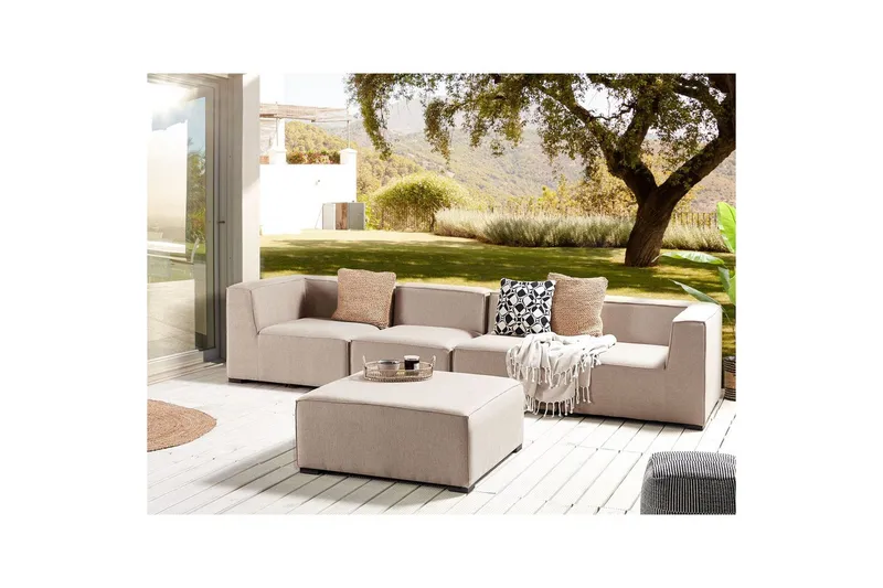 Soffa med fotpall Beliani Arezzo Beige/svart Beige, Black - Havemøbler - Loungemøbler - Sofagrupper udendørs
