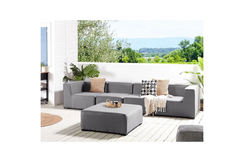 Soffa med fotpall Beliani Arezzo Beige/svart Grey, Black - Havemøbler - Loungemøbler - Loungesofaer