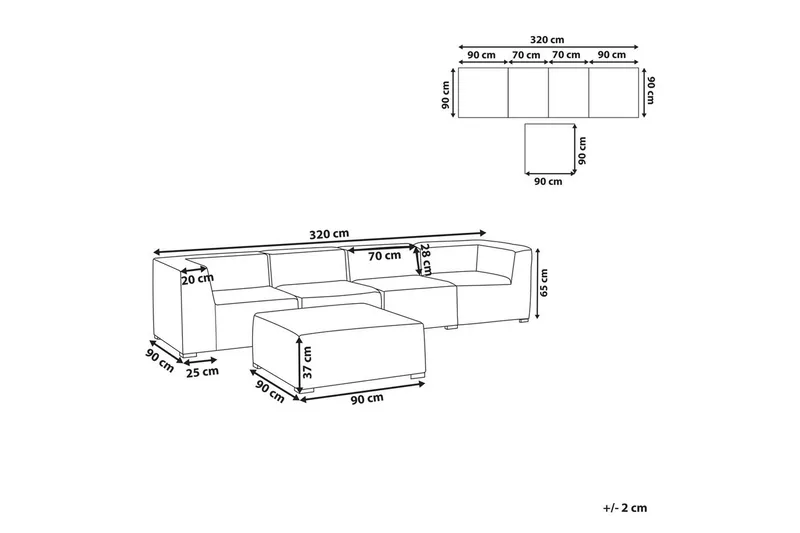 Soffa med fotpall Beliani Arezzo Beige/svart Grey, Black - Havemøbler - Loungemøbler - Loungesofaer