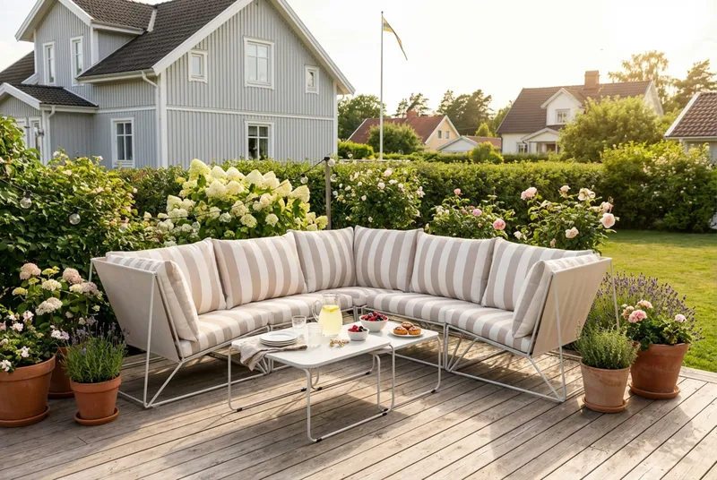 Usteryd udendørs hjørnesofa 5-personers vendbar - Beige/Stribet - Have - Udendørs miljø - Altan & terrasse - Altanmøbler