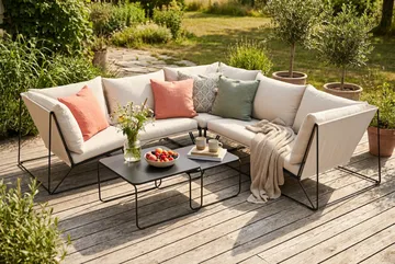 Usteryd udendørs hjørnesofa 5-personers vendbar - Sort/Beige - Havemøbler - Loungemøbler - Sofagrupper udendørs
