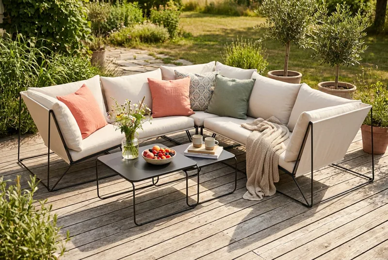 Usteryd udendørs hjørnesofa 5-personers vendbar - Sort/Beige - Havemøbler - Loungemøbler - Sofagrupper udendørs