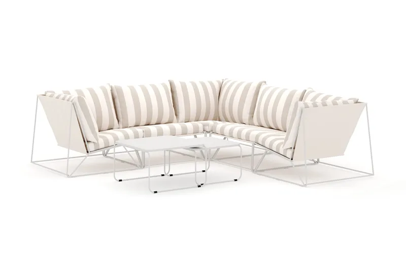 Usteryd udendørs hjørnesofa 5-personers vendbar - Beige/Stribet - Havemøbler - Loungemøbler - Loungesofaer