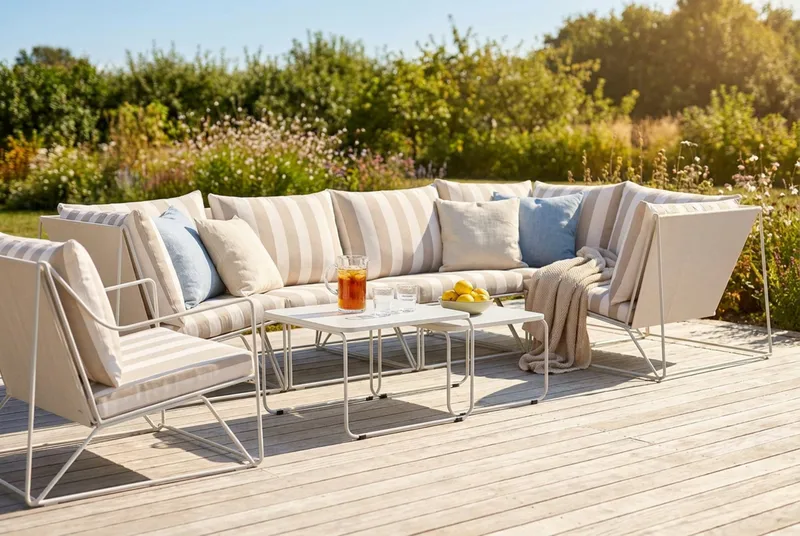 Usteryd udendørs hjørnesofa 6-personers vendbar med lænestol - Beige/Stribet - Have - Udendørs miljø - Altan & terrasse - Altanmøbler