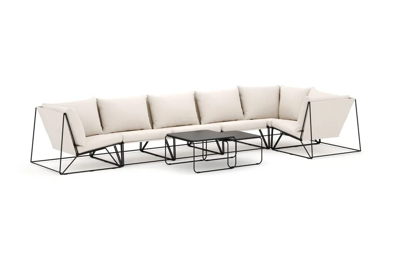 Usteryd udendørs hjørnesofa 6-personers vendbar, Sort/Beige
