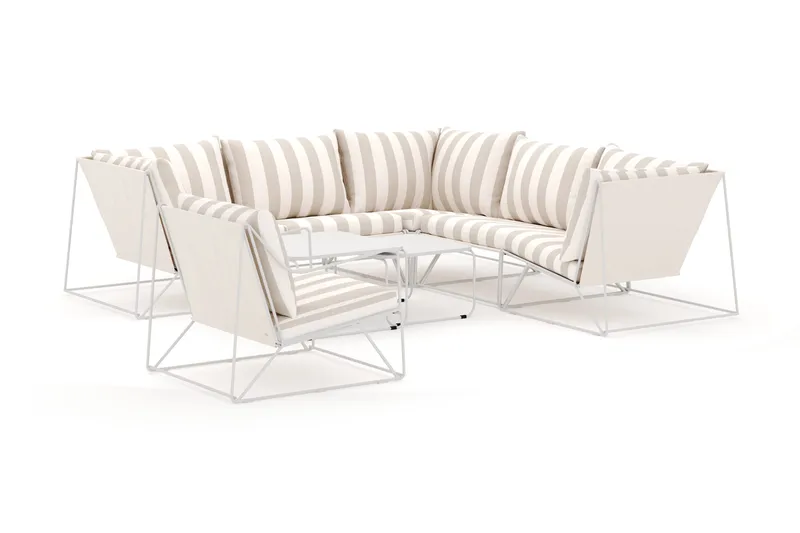 Usteryd udendørs hjørnesofa 6-personers vendbar med lænestol - Beige/Stribet - Have - Udendørs miljø - Altan & terrasse - Altanmøbler