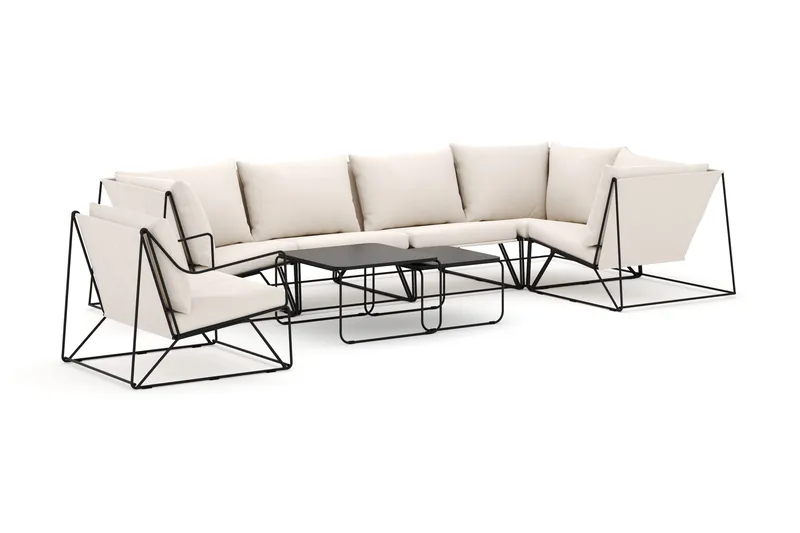 Usteryd udendørs hjørnesofa 6-personers vendbar med lænestol - Sort/Beige - Havemøbler - Loungemøbler - Loungesofaer