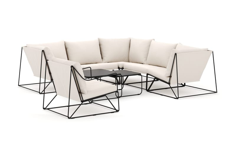 Usteryd udendørs hjørnesofa 6-personers vendbar med lænestol - Sort/Beige - Havemøbler - Loungemøbler - Loungesofaer