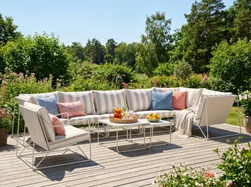 Usteryd udendørs hjørnesofa 7-personers vendbar med lænestol - Beige/Stribet - Havemøbler - Loungemøbler - Sofagrupper udendørs