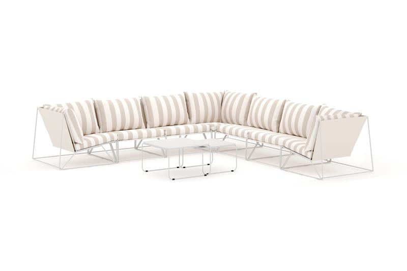 Usteryd udendørs hjørnesofa 7-personers vendbar - Beige/Stribet - Havemøbler - Loungemøbler - Loungesofaer