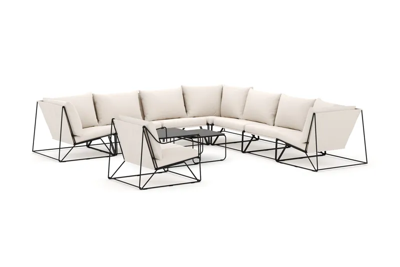 Usteryd udendørs hjørnesofa 8-personers vendbar med lænestol, Sort/Beige