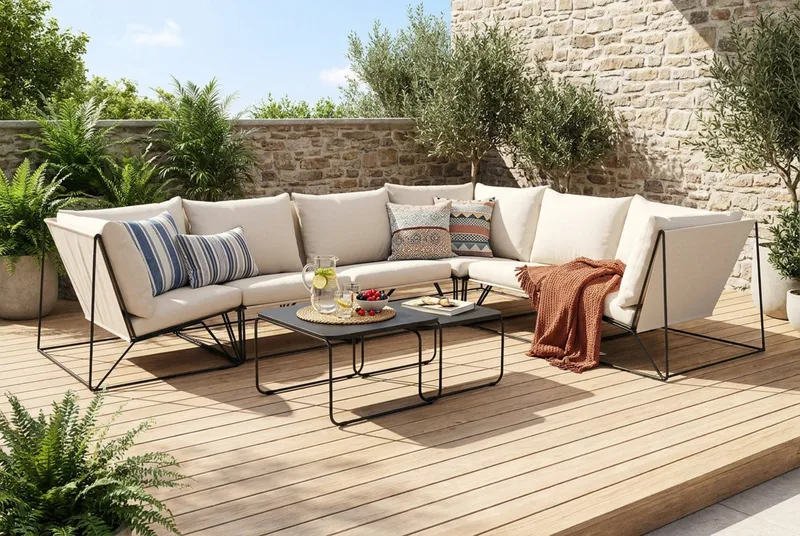 Usteryd udendørs L-sofa 6-personers vendbar - Sort/Beige - Havemøbler - Loungemøbler - Sofagrupper udendørs