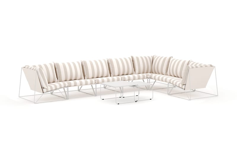 Usteryd udendørs L-sofa 7-personers vendbar, Beige/Stribet