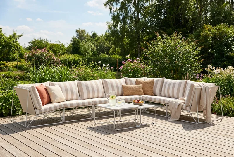 Usteryd udendørs L-sofa 7-personers vendbar - Beige/Stribet - Havemøbler - Loungemøbler - Sofagrupper udendørs