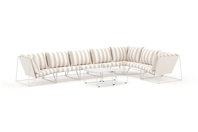 Usteryd udendørs L-sofa 7-personers vendbar - Beige/Stribet - Havemøbler - Loungemøbler - Loungesofaer