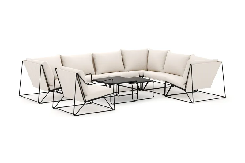 Usteryd udendørs L-sofa 7-personers vendbar med lænestol - Sort/Beige - Havemøbler - Loungemøbler - Loungesofaer
