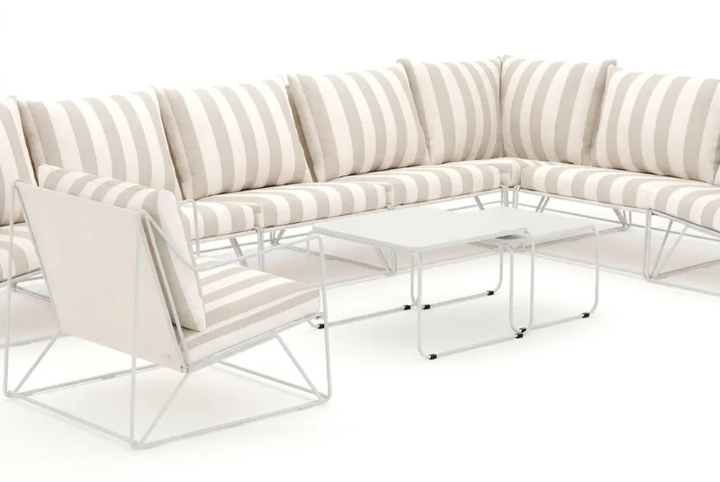 Usteryd udendørs L-sofa 8-personers vendbar med lænestol - Beige/Stribet - Havemøbler - Loungemøbler - Sofagrupper udendørs