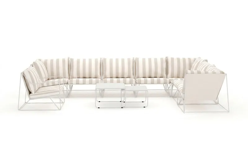Usteryd udendørs L-sofa 8-personers vendbar med lænestol - Beige/Stribet - Havemøbler - Loungemøbler - Sofagrupper udendørs