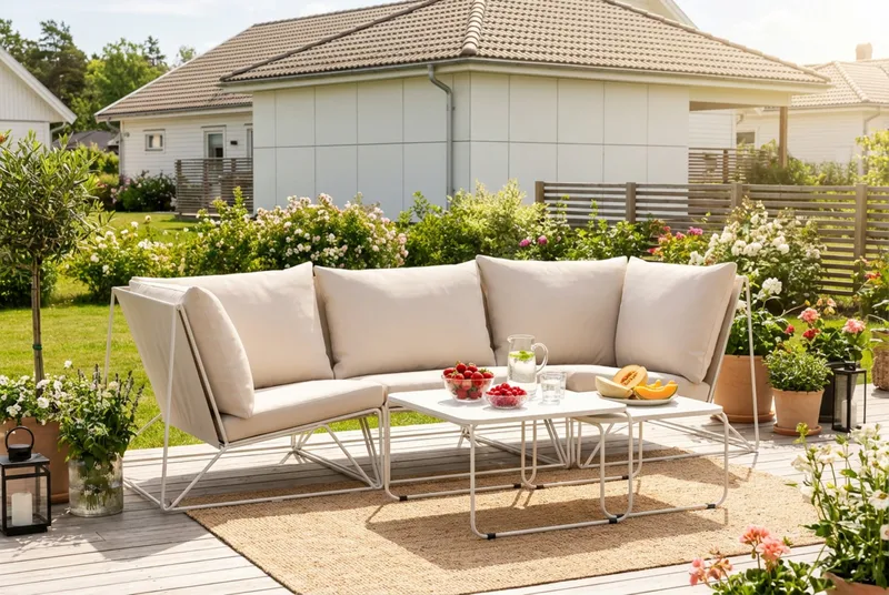 Usteryd udendørs lige 3-personers sofa - Beige/Beige - Havemøbler - Loungemøbler - Loungesofaer