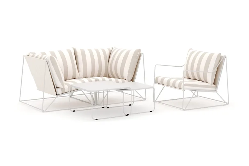 Usteryd udendørs lige 3-personers sofa med lænestol - Beige/Stribet - Havemøbler - Loungemøbler - Loungesofaer