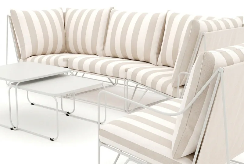 Usteryd udendørs lige 4-personers sofa med lænestol - Beige/Stribet - Havemøbler - Loungemøbler - Sofagrupper udendørs