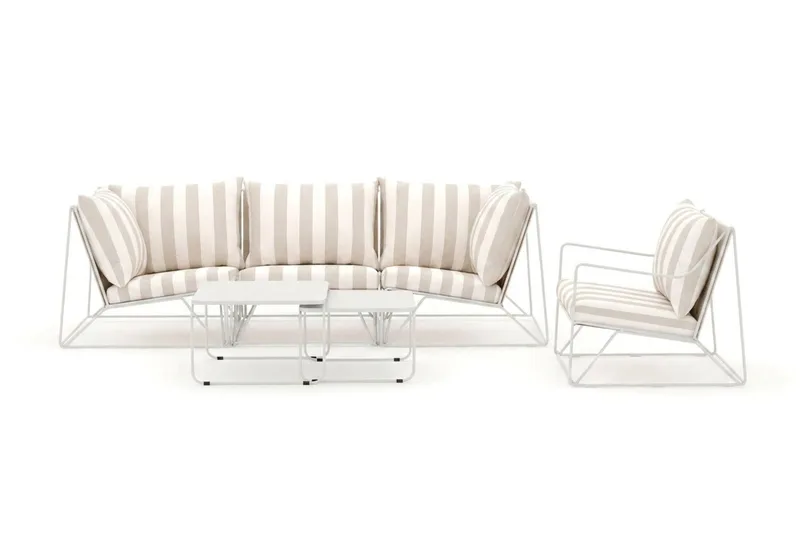 Usteryd udendørs lige 4-personers sofa med lænestol - Beige/Stribet - Havemøbler - Loungemøbler - Sofagrupper udendørs