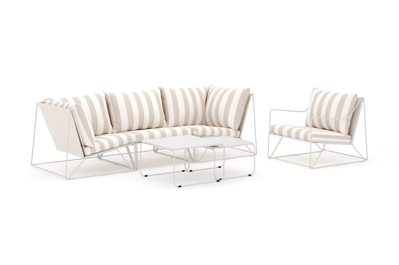 Usteryd udendørs lige 4-personers sofa med lænestol - Beige/Stribet - Havemøbler - Loungemøbler - Loungesofaer