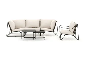 Usteryd udendørs lige 4-personers sofa med lænestol - Sort/Beige - Havemøbler - Loungemøbler - Sofagrupper udendørs