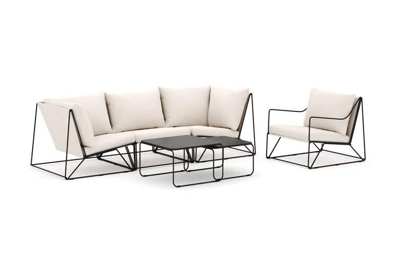 Usteryd udendørs lige 4-personers sofa med lænestol, Sort/Beige