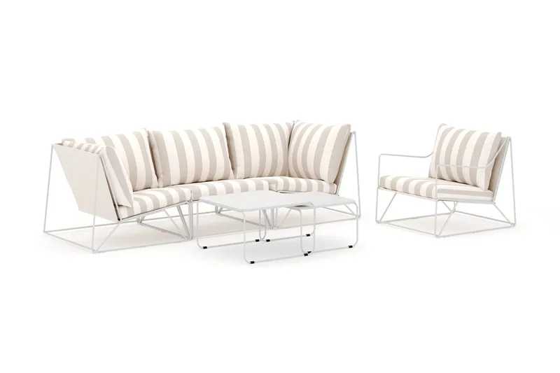 Usteryd udendørs lige 4-personers sofa med lænestol - Beige/Stribet - Havemøbler - Loungemøbler - Loungesofaer