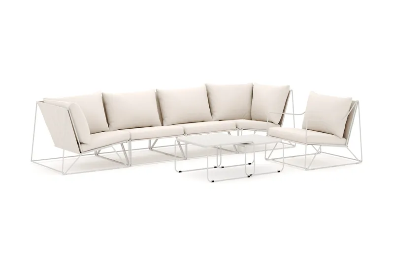 Usteryd udendørs lige 5-personers sofa med lænestol, Beige/Beige
