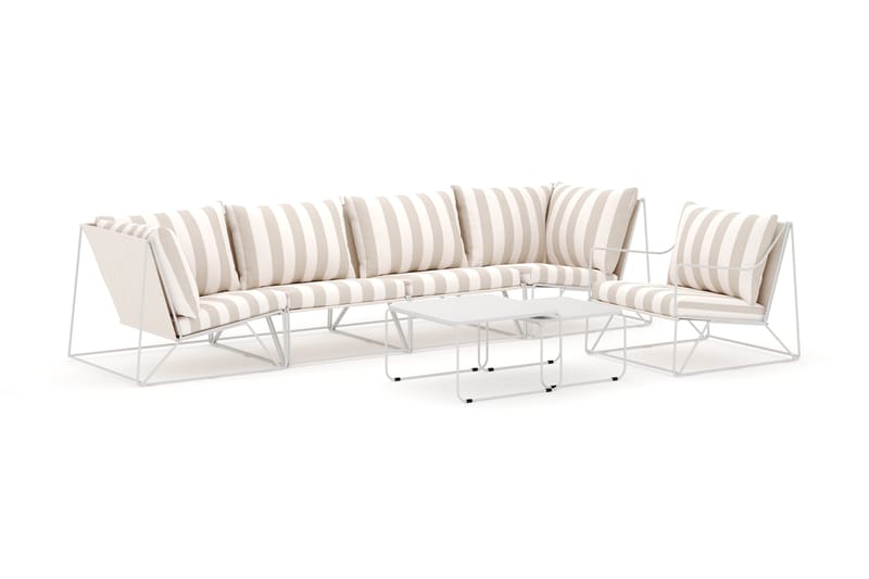Usteryd udendørs lige 5-personers sofa med lænestol, Beige/Stribet