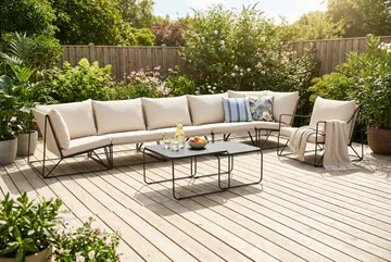 Usteryd udendørs lige 6-personers sofa med lænestol - Sort/Beige - Havemøbler - Loungemøbler - Sofagrupper udendørs