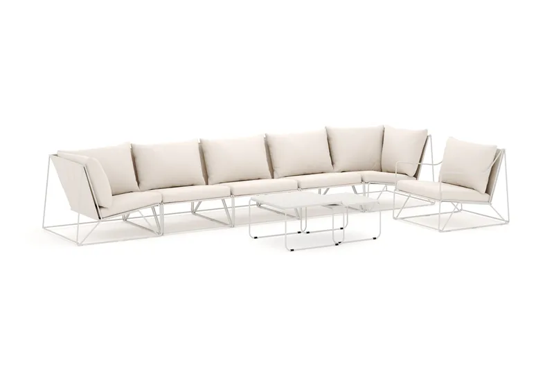 Usteryd udendørs lige 6-personers sofa med lænestol, Beige/Beige