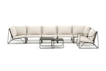 Usteryd udendørs lige 6-personers sofa med lænestol - Sort/Beige - Havemøbler - Loungemøbler - Sofagrupper udendørs
