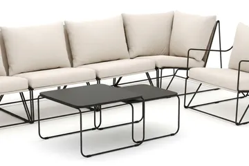 Usteryd udendørs lige 6-personers sofa med lænestol - Sort/Beige - Havemøbler - Loungemøbler - Sofagrupper udendørs