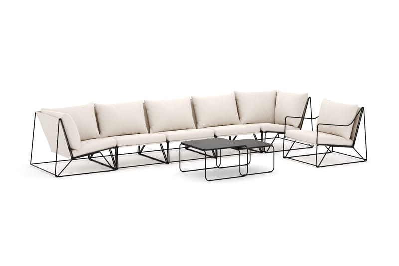 Usteryd udendørs lige 6-personers sofa med lænestol - Sort/Beige - Havemøbler - Loungemøbler - Loungesofaer