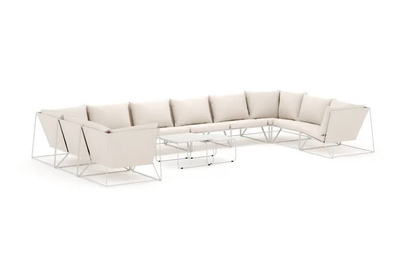 Usteryd udendørs U-sofa 10-personers med lukket afslutning, Beige/Beige