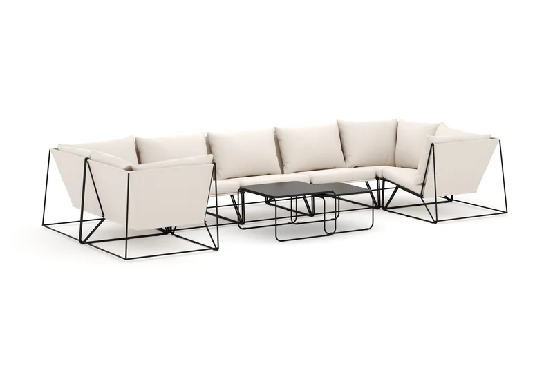 Usteryd udendørs U-sofa 7-personers med lukket afslutning, Sort/Beige