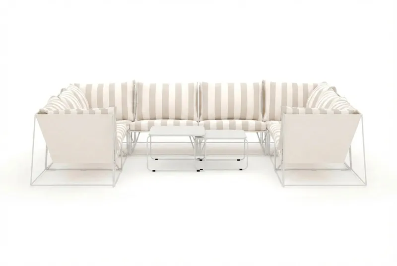 Usteryd udendørs U-sofa 8-personers med lukket afslutning - Beige/Stribet - Havemøbler - Loungemøbler - Loungesofaer