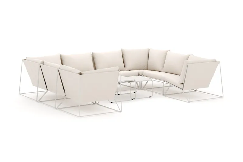 Usteryd udendørs U-sofa 8-personers med lukket afslutning, Beige/Beige